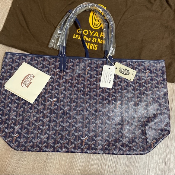 Goyard Saint Louis Tote GM Navy Blue in Canvas/Calfskin with